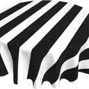 Black White Stripes Round Tablecloth 60 Inch Washable Reusable Decoration Table Cover for Kitchen Party