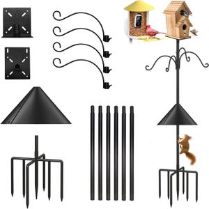 Breeze Touch 108in Heavy Duty Bird Feeder Pole with Squirrel Proof Baffle, 4 Shepherd Hooks, Garden Pole for Bird Watching
