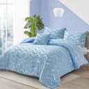 Menghomeus Blue/Silver Comforter Set Twin/Twin XL Size Metallic Print Glitter Bed Comforter Cute Shinny Bedding Sets for Teen Girls Kids, 3 Piece (1 Pillowcase, 1 Decorative Pillow Sham)