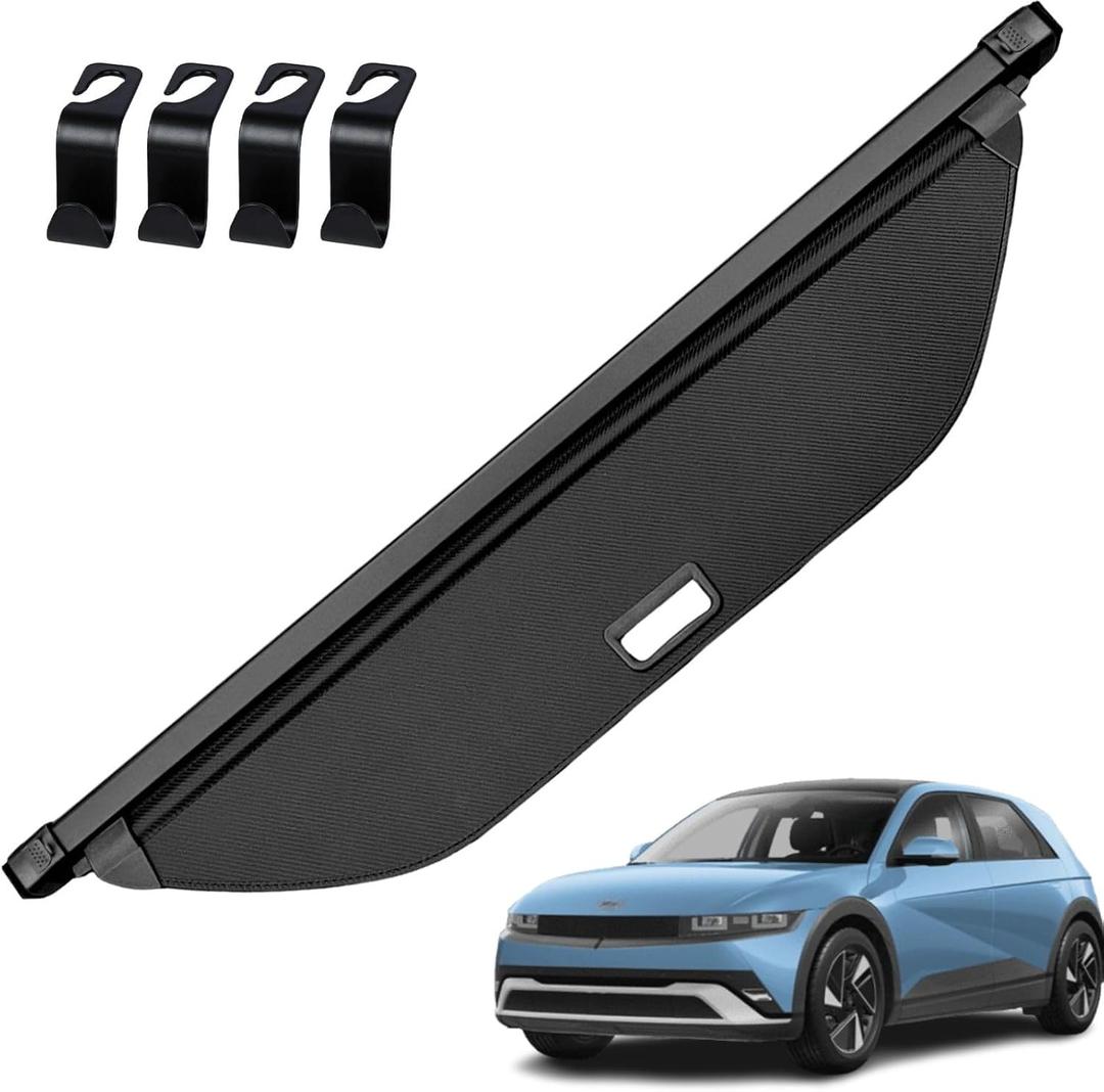 AUXKO Retractable Cargo Cover for Hyundai Ioniq 5 2025 2024-2022 with 4PCS Headrest Hooks, Trunk Cover Luggage Security Shade Cover Shielding Shade Anti-Peeping Luggage Privacy Screen, Carbon Fiber