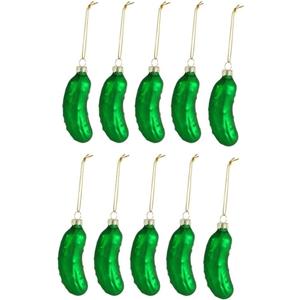 10 Pcs Christmas Pickle Glass Ornament Lucky Pickle Green Glass Christmas Tree Ornament for Tradition Christmas Tree Party Decor