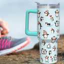 40 oz Tumbler With Handle and Straw, Stainless Steel Insulated Penguin Tumbler, Reusable Coffee Mug With Leak Proof Lid, Gifts for Women (Blue)