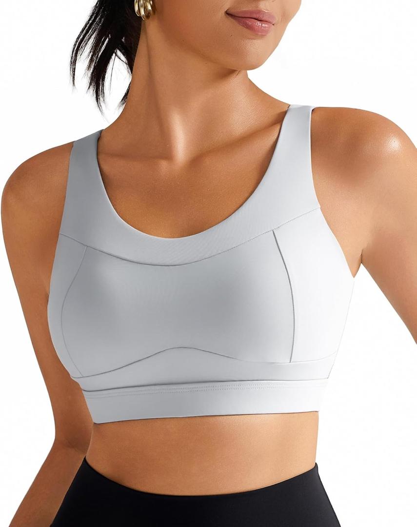 RUNNING GIRL High Impact Sports Bras for Women,Racerback Running Bra Workout Crop Tank Tops Longline Sports Bra Push up (Gray, M)
