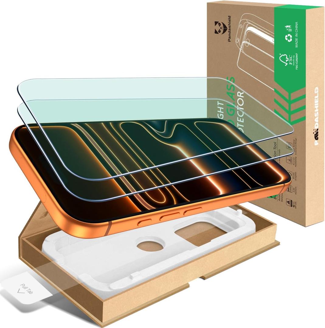 PandaShield 2-Pack Anti Blue Light Screen Protector for iPhone 17 Pro Max & 16 Pro Max [6.9"], Eye Care Tempered Glass, Military Grade Shatterproof with Eco-Friendly Paper Easy-Install Alignment Tool