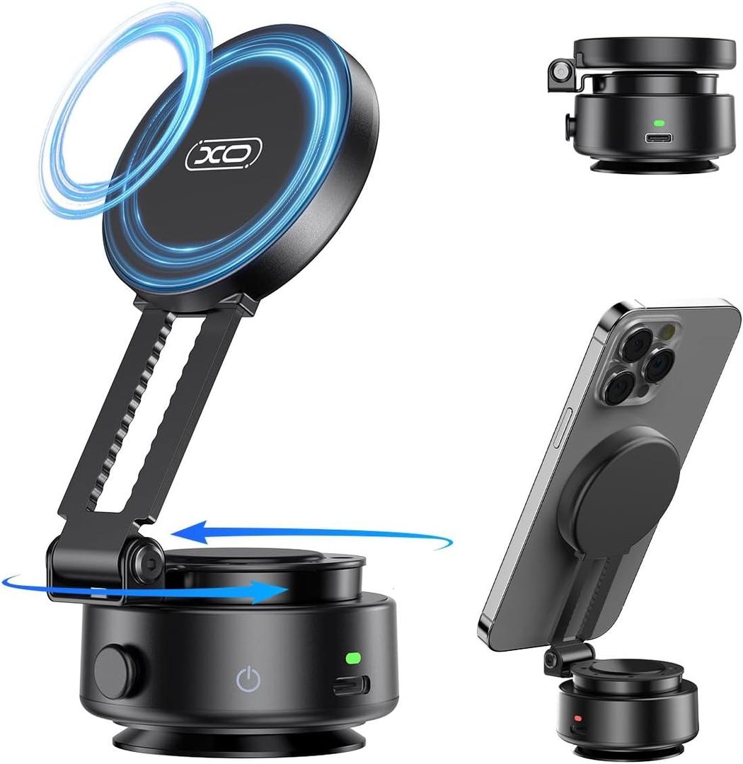 360Rotating Electric Vacuum Magnetic Suction Phone Holder, XO Foldable Car Phone Mount,Strong Magnetic Car Phone Holder for iPhone16/15/14/13/12 Series,for Any Smooth Surfaces (Not Charging Phone)