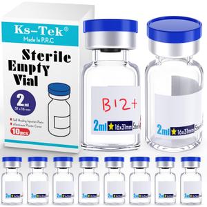 Ks-Tek Sterile Empty Vials with Self Healing Injection Port,with Aluminum Plastic Cap,Sterile Package (2ml Clear,10)