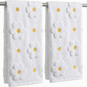Mindsoft 2 Pcs Daisy Hand Towels for Bathroom Coquette Hand Towels 100% Cotton Absorbent Decorative Jacquard Weave Bath Decor Preppy Kitchen Decor Gift(Yellow)