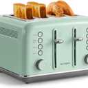 BUYDEEM DT640 Retro 4 Slice Toaster, 7 Shade Settings, Extra Wide 1.5'' Slots, Stainless Steel Toaster with Bagel Muffin Defrost Reheat Function, Green