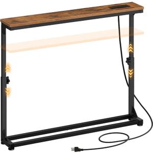HOOBRO Narrow Console Table with Charging Station, Adjustable Height Sofa Table (25''-32.9''), Slim Behind Couch Table for Small Spaces, Entryway, Living Room, 39.4" Rustic Brown BF95UXG01, 39.4"W x 5.9"D x 32.9"H