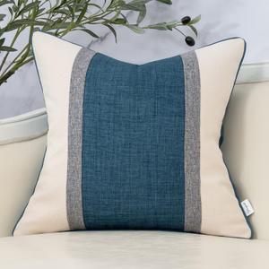 Yangest Patchwork Pillow Cover 20x20 Inch Luxury Cotton and Linen Cushion Cover Square Pillowcover for Couch Bedroom Living Room, Blue (20" x 20" (Pack of 1))