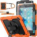 SEYMAC stock Case for iPad Air 3 2019 / Pro 10.5'' with Screen Protector Pen Holder [360 Rotate Hand Strap/Stand], Drop-Proof Case (Black+Orange)