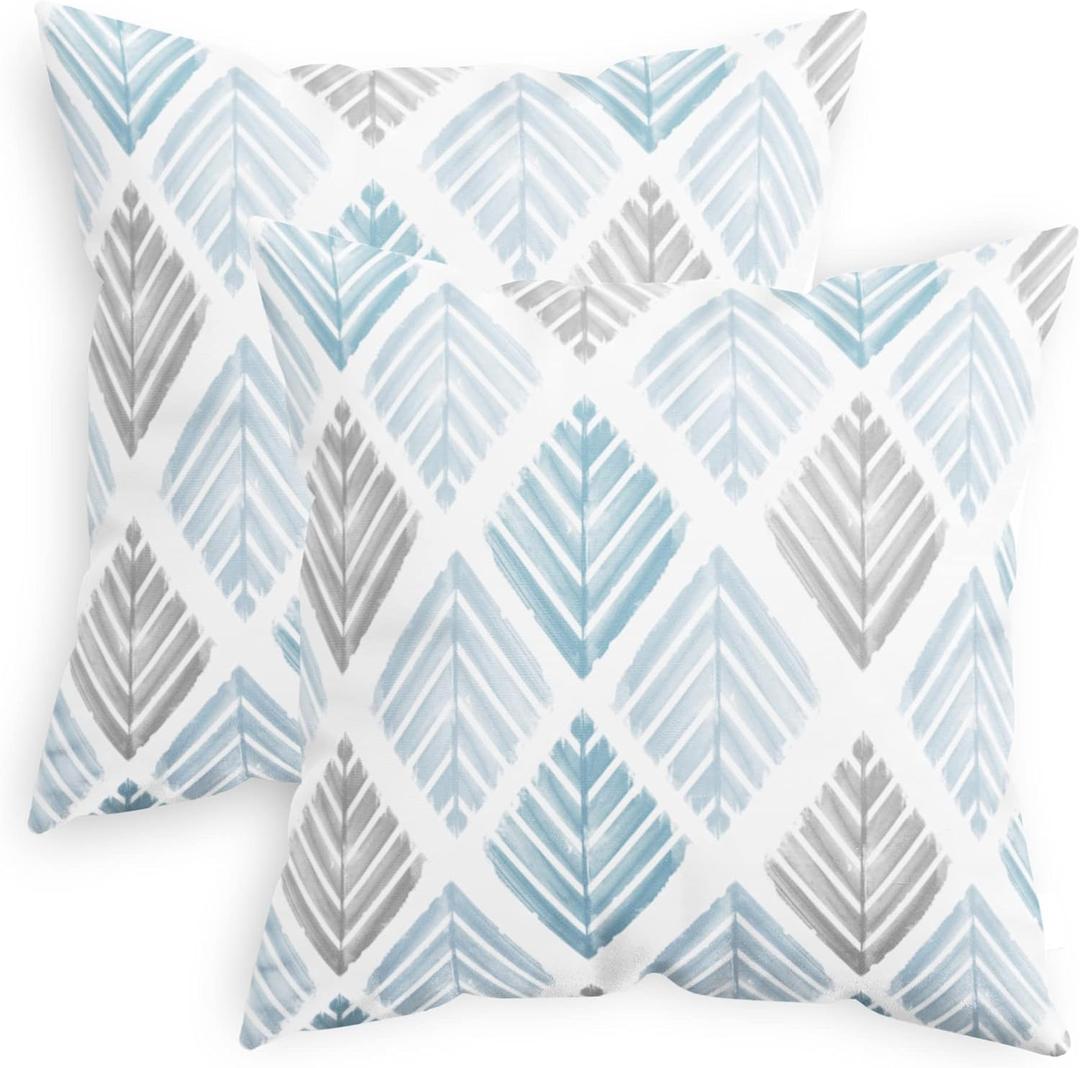 CaliTime Throw Pillow Cases Pack of 2 Cozy Fleece Two-Tone Geometric Tree Leaves Decorative Cushion Covers for Couch Bed Sofa Farmhouse Decoration 18 X 18 Inches Smoke Blue Grey