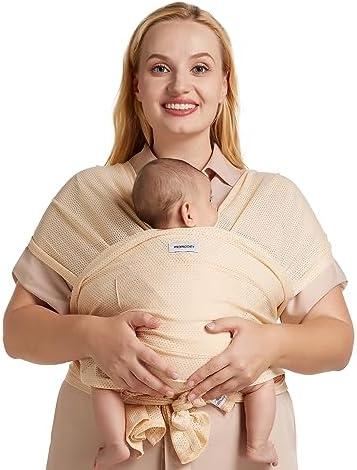 Momcozy Baby Carrier AirMesh - The Perfect Summer Sling for Newborns to Toddler 8-35 lbs - Cooling Fabric Baby Wrap, Lightweight, Ergonomic, and Easy to Wear, Beige