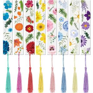 Outus 8 Sets Flower Acrylic Bookmarks for Reading Women Transparent Acrylic Cute Floral Bookmarks with Colorful Tassels Gift for Women Teacher Book Lovers Reading, 8 Styles