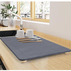 Large Stone Dish Drying Mat for Kitchen Counter, 24"×16" Quick Dry Super Absorbent Eco-Friendly Diatomaceous Earth Stone Mat with hemisphere wooden feet, Non-slip, Heat Resistant, Multi-purpose mats
