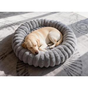Donut Dog and Cat Bed, Luxurious Comfortable Faux Rabbit Fur Pet Beds, Round Anti-Anxiety Calming Puppy Kitten Bed with Anti-Slip Bottom for Small Medium Dogs & Cats(35", Brown) (L(31*31*8), Grey)