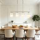 4 Light Kitchen Island Lighting, Brushed Nickel Dining Room Light Fixture with Milk Glass Shade, Adjustable Height Modern Chandelier Pendant Light for Dining Table Living Room