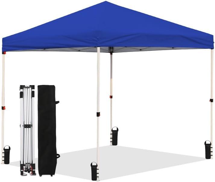 POP Up Canopy 10X10 FT,Easy Set-up,Heavy Duty Folding Shelter with 4 Sandbags,Ropes,Adjustable Straight Leg Heights,Outdoor Patio Sun Shade for Parties,Garden,Blue (10'X10')