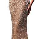 Women's Strapless Champagne Evening Gown Beaded Bodycon Maxi Dress for Prom Party Cocktail Wedding (Brown, XS)