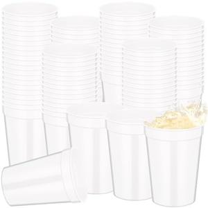 Domensi 60 Pcs Christmas 12 oz Plastic Stadium Cups Bulk Plastic Cups Reusable Blank Reusable Drink Tumblers Drinking Cups for Party Picnic Birthday Wedding Baby Shower Events DIY Projects (White)