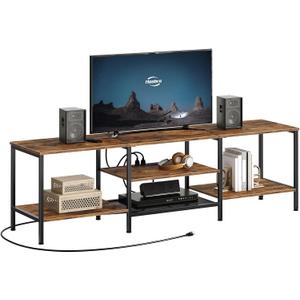 HOOBRO TV Stand with Power Outlets to 75 Inches, TV Console Table with Open Storage Shelves Cabinet, Industrial Media Entertainment Center for Living Room Bedroom, Rustic Brown and Black BF80DS01 (70.9 Inch)