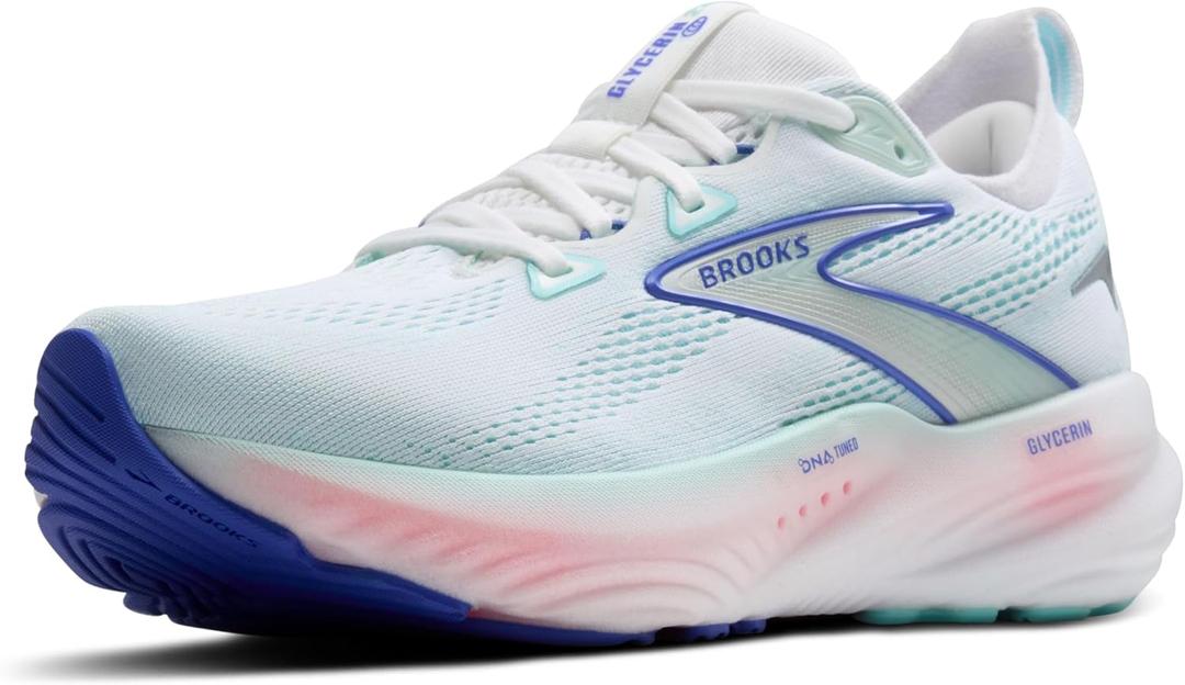 Brooks Womens Glycerin 22 Neutral Running Shoe (9, White/Limpet Shell/Amparo Blue)