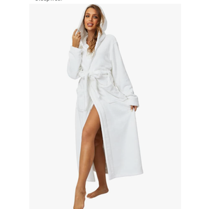 Womens Robes Plush Fleece Hooded Bathrobe Thick Nightgown with Pockets Fluffy Sleepwear
XL