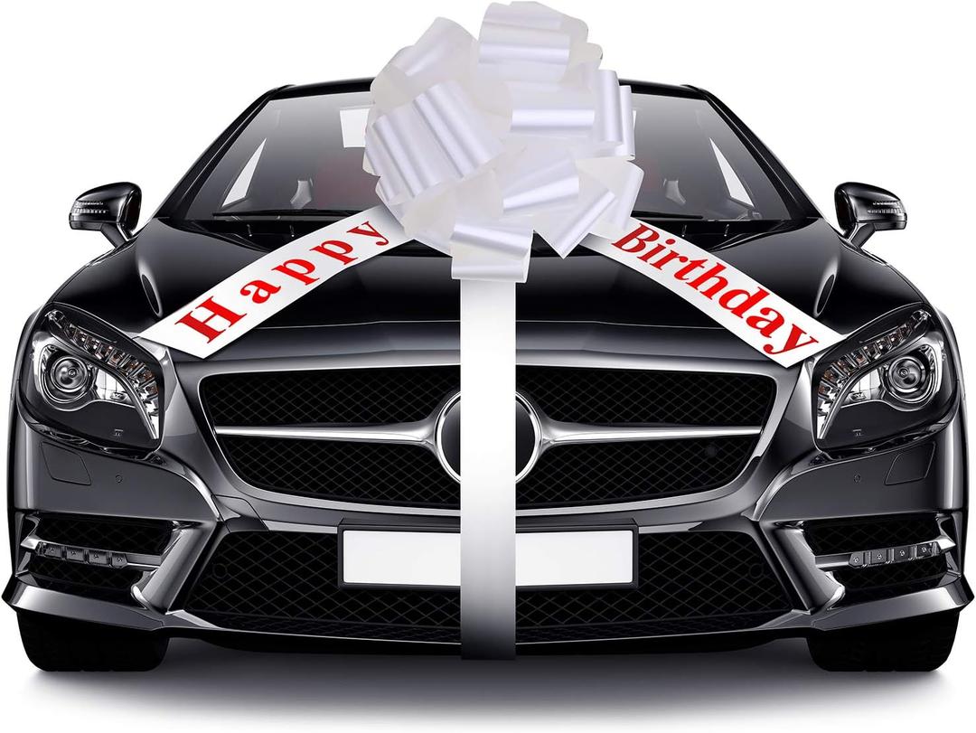 WILLBOND Large Happy Birthday Car Bow for Vehicle, 20 Inches, White