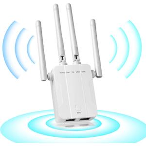 Faber-Castell 2024 New WiFi Extender, 1200Mbps Dual Band (Up to 10000 sq.ft for 55+ Devices), 4 Antennas 360 Full Coverage, 1-Tap Setup & Ethernet Port