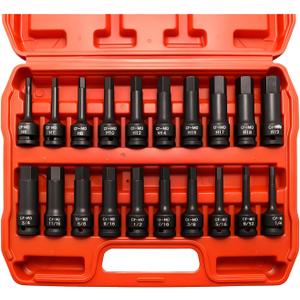 20-Piece 1/2" Drive Master Impact Hex Bit Set, Hex Driver Socket Set, Allen Bit Socket Set, SAE & Metric, (1/4" - 3/4", 6-19mm), Cr-Mo Steel
