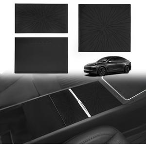 BestEvMod 3PCS Center Console Cover Insert Liners Compatible with Tesla Model Y Juniper 2026 Refresh Launch Series Pattern Console Protector Mats No Interference with Sliding Custom Fit Removable
