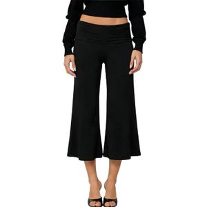 Adoeren Women Fold Over Lounge Capris Wide Leg Cropped Flowy Gaucho Pants Comfy Casual Yoga Coluttes Pajama Bottom (Black, S)