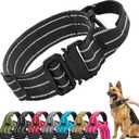 Tactical Dog Collar, Adjustable Military Training Reflective Nylon Dog Collar with Control Handle, Heavy Duty Metal Buckle for Medium and Large Dogs(M, Black)