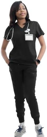 Uniforms World Ava Scrubs Set for Women — Classic fit Top & Slim Jogging Pants, Yoga Waistband, 9 Pockets, Anti-Wrinkle,M