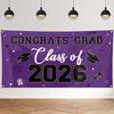 Graduation Decorations 2026 Purple, Graduation Backdrop Banner 71 x 35.5 Inch, Class of 2026 Graduation Party Photo Backdrop