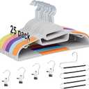VECELO 25 Pack Coat Hangers, Premium Quality Plastic Suit Clothes Hanger, Non-Slip, Heavy-Duty, S-Shaped Opening, 360 Swivel Hook, Space-Saving for Bedroom Closet (Color Mix)