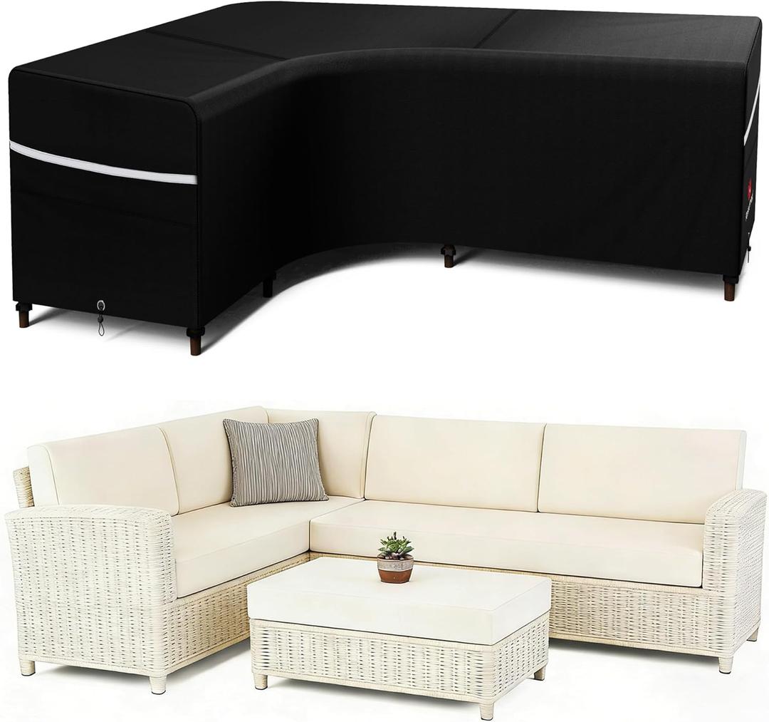 Rosefray Outdoor L-Shaped Sectional Cover-600D Patio Sectional Sofa Cover, Waterproof Furniture Covers for Deck, Lawn,Backyard 85x105 Left Facing Black
