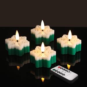 2 x Snowflakes Flameless Wax Tealights with Remote Timer, Green White Christmas LED Tea Votive Candles Battery Operated, Set of 4