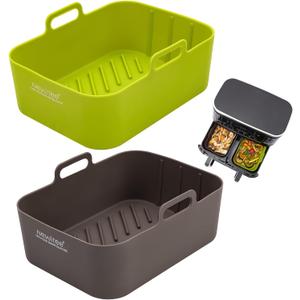 Air Fryer Silicone Liners 10QT for Ninja DZ201/DZ550/DZ401/SL401, 2 Pack - NEWITEE BPA Free Platinum Silicone Air Fryer, Rectangle Dual Ninja Air Fryer Liners Tray with Handle (7.8''Lx 5.8''W x 2.7''H)