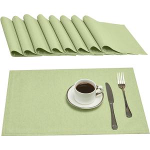 Cloth Place Mats Set of 8–Reusable Rectangular Waterproof Fabric Polyester Washable Wipeable Heat Resistant Linen for Kitchen Dining Dinner Restaurant Wedding Table(Mint Green/13x19 Inch)