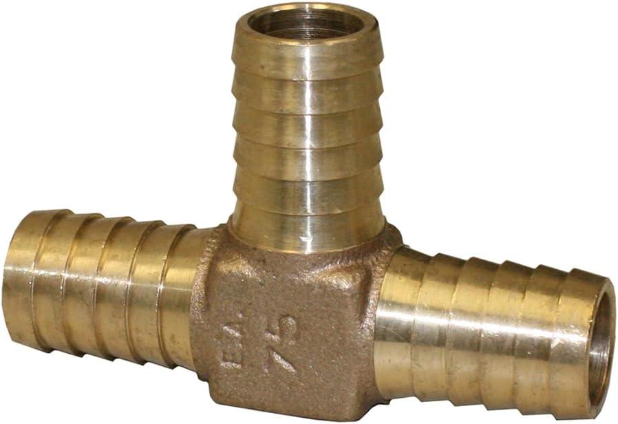 Merrill Mfg RBDTNL75 No Lead Bronze Insert Tee, 3/4 in x 3/4 in x 3/4 in Hose Barb 3-Way Fitting, Construction Grade for Poly Pipe