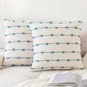 YEENAASY Boho Throw Pillow Covers 20x20 Set of 2 Modern Farmhouse Decorative Cushion Case Tufted Linen Square Pillows Cover Neutral Pillow Cases Accent Pillowcase for Sofa,Couch,Bed,Beige and Blue