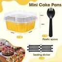 100 Pcs Mini Cake Pans with Lids, 5oz Square Aluminum Foil Brownie Baking Cups, Small Cake Tins with Lids, Disposable Ramekins, Mini Cake Containers For Wedding Birthday Party (Gold)