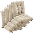 Juexica 4 Set Outdoor Patio Chair Cushions Corduroy Seat High Back Tufted Pillow Replacement Rocking Patio Chair Pads for Outdoor Indoor Home Office (Beige)
