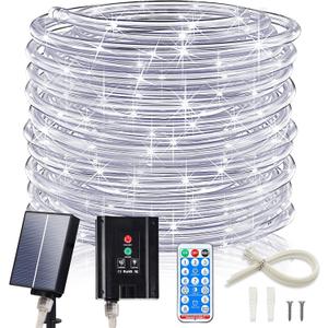 ICRGB 66FT 200LED Solar Rope Lights, Outdoor Waterproof Solar Lights with Remote, IP67 Solar Powered String Light with Timing & 8 Modes for Garden Tree Pathway Yard Pool RV Christmas Decor, White
