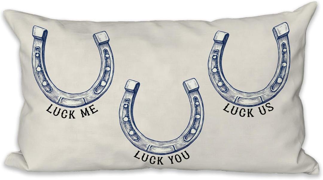 LiTiu Western Pillow Covers, Western Horseshoe Throw Pillow Decorative，Lucky Me Lucky You Lucky Us Decor Pillow Cover for Porch Couch Sofa Living Room, 12x20 Inch