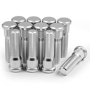 LUJIANI 12 Pack 1/ 2"-20 Wheel Studs, 2.06" Overall Length, 0.57" Spline, 0.75" Head, 10.9 Grade Steel Tire Stud, 1/ 2 x 20 Serrated High Strength Precision Thread Wheel Lug Bolts Replacement Kit