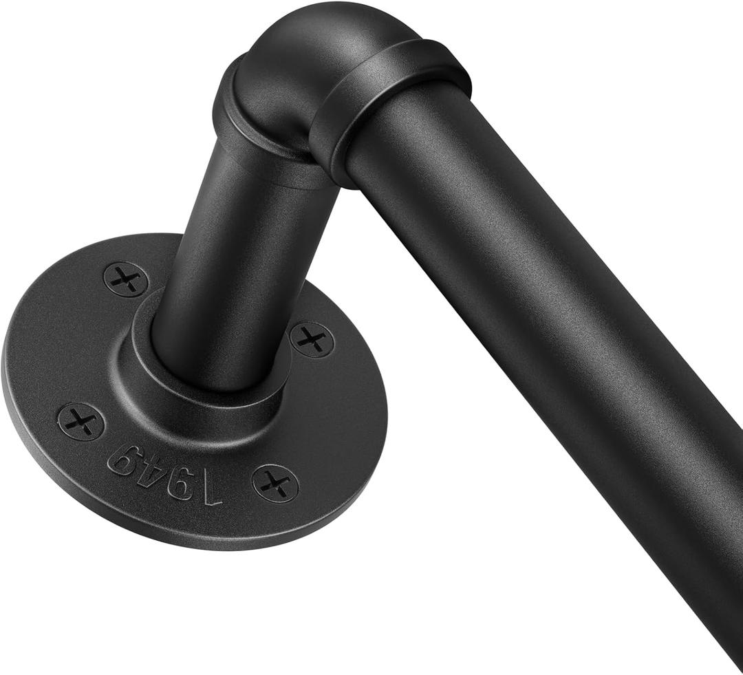 1 Inch Heavy Duty Blackout Curtain Rods for Windows, Industrial Pipe Wrap Around Room Divider Decorative Curtain Rods Wall Mount & Ceiling Mount, Black, 72-144 Inch