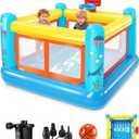 AKEYDIY Bounce House for Kids 3-6, Indoor/Outdoor Inflatable Bouncy Castle Blow-Up Bouncer Playhouse with Hopscotch Game, Basketball Hoop & Air Blower Included