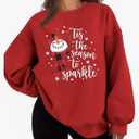 Oversized Christmas Sweatshirt Women Tis The Season Christmas Shirt Xmas Tree Long Sleeve Fleece Pullover Tops(Red2, XL))